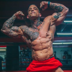 Justin C., founder of Cerberus Research Labs and US Marine combat veteran, training in the gym