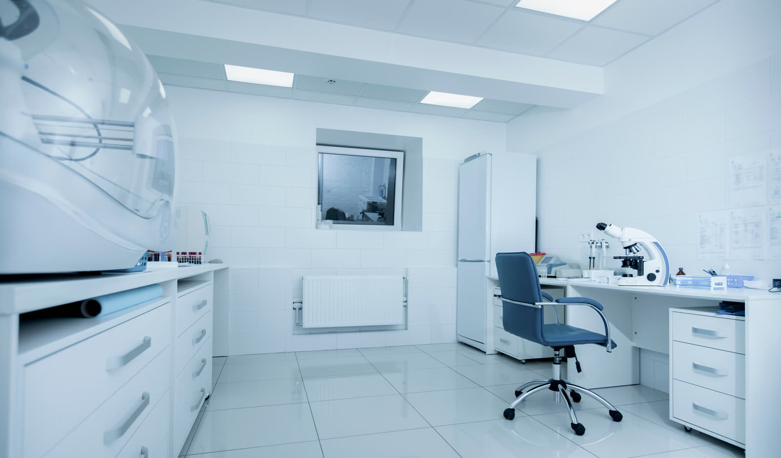 Laboratory research setting with scientific instrumentation, representing cellular-energy and metabolic research