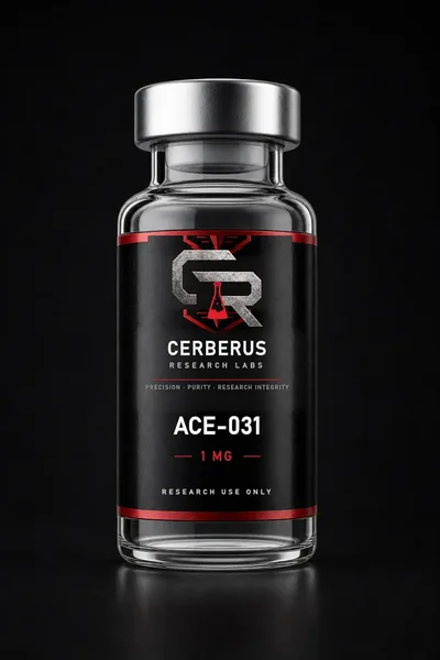 Cerberus Research Labs branded vial render for Ace-031