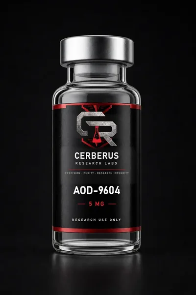 Cerberus Research Labs branded vial render for AOD-9604