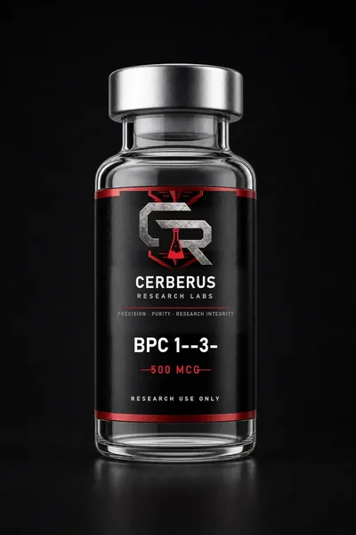 Cerberus Research Labs branded vial render for BPC 1--3-