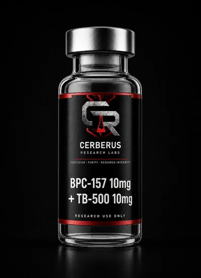 Cerberus Research Labs branded vial render for BPC 10mg + TB 10mg