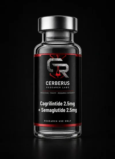 Cerberus Research Labs branded vial render for Cagrilintide 2.5mg + Semaglutide 2.5mg
