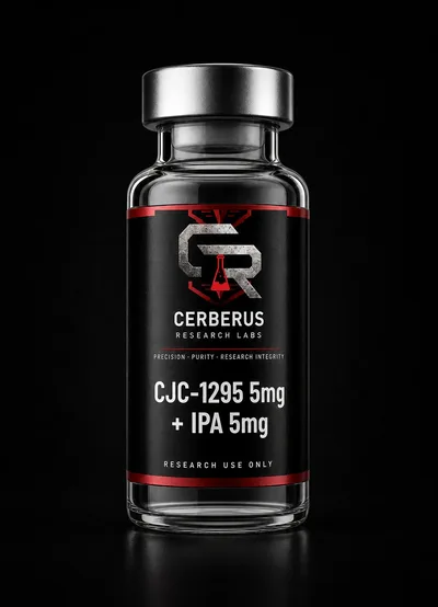 Cerberus Research Labs branded vial render for CJC-1295 On DAC 5mg + IPA 5mg