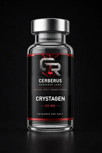 Cerberus Research Labs branded vial render for Crystagen