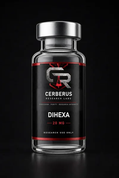 Cerberus Research Labs branded vial render for Dihexa