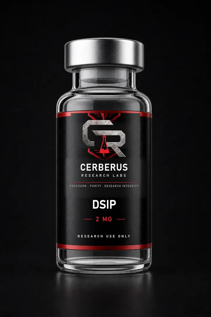Cerberus Research Labs branded vial render for DSIP