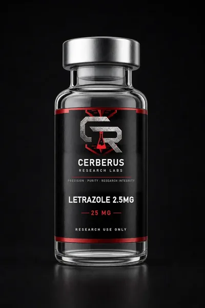 Cerberus Research Labs branded vial render for Letrazole 2.5mg