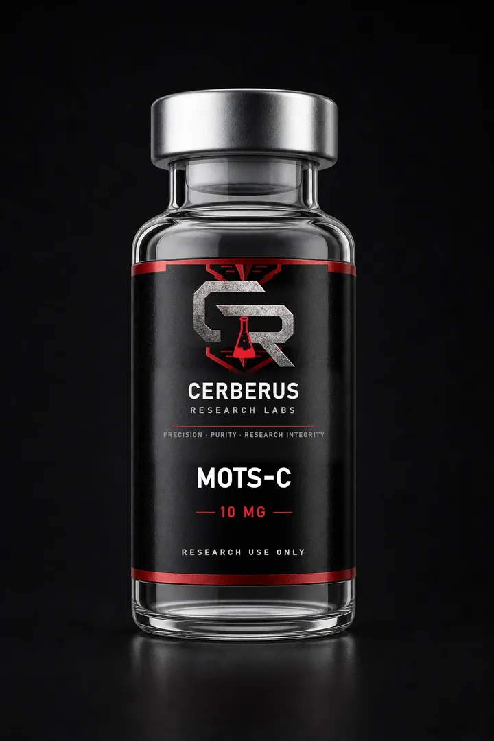 Cerberus Research Labs branded vial render for MOTS-c
