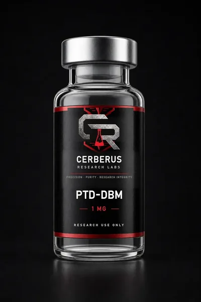 Cerberus Research Labs branded vial render for PTD-DBM