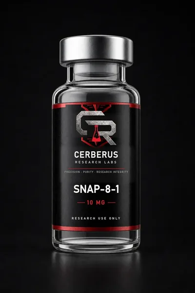 Cerberus Research Labs branded vial render for SNAP-8