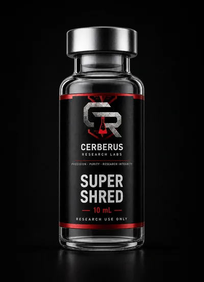 Cerberus Research Labs branded vial render for Super Shred Blend